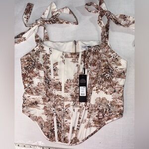 Fashion Nova Cream and Brown Floral Blouse